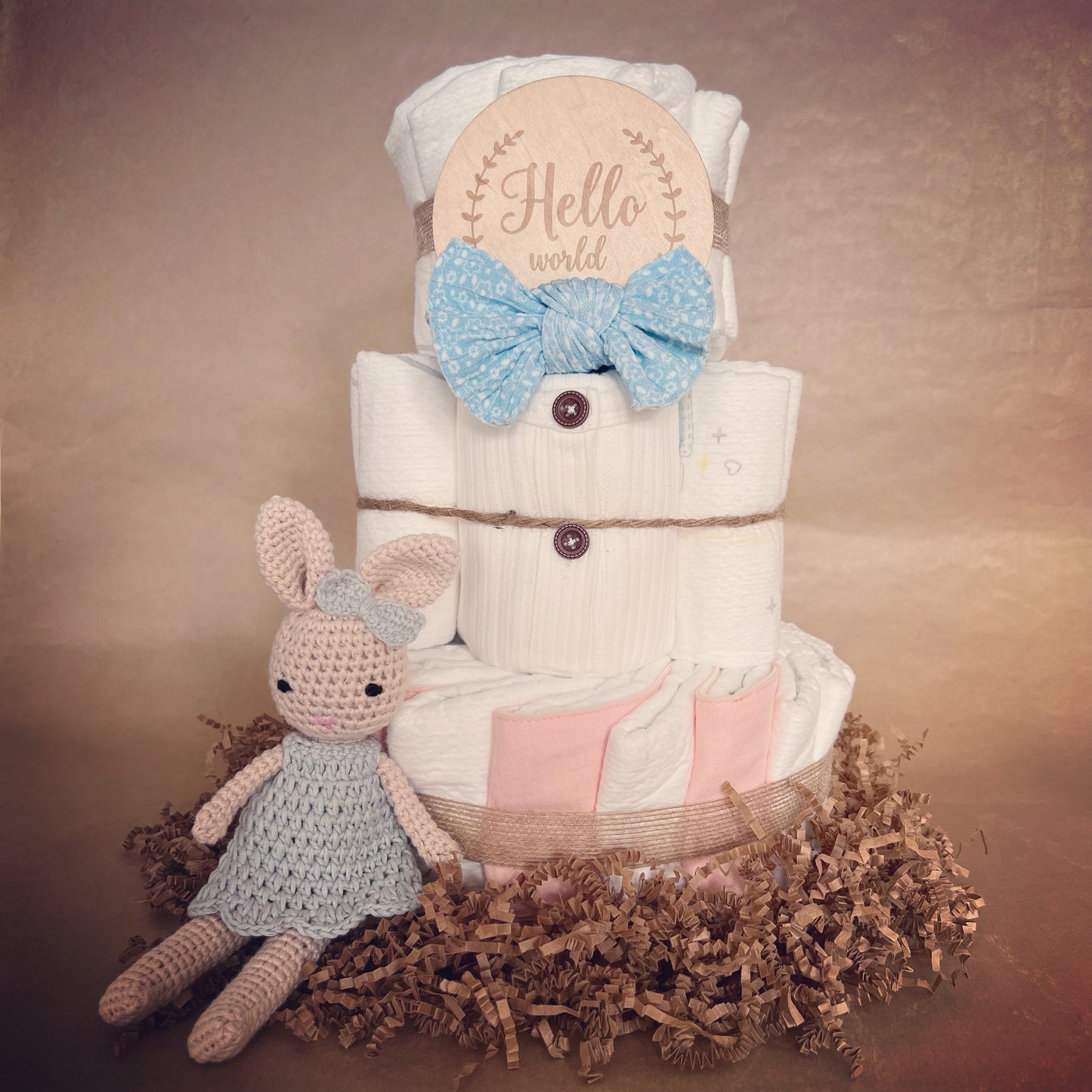 Pastel Blue and Pink Baby Shower Diaper Cake