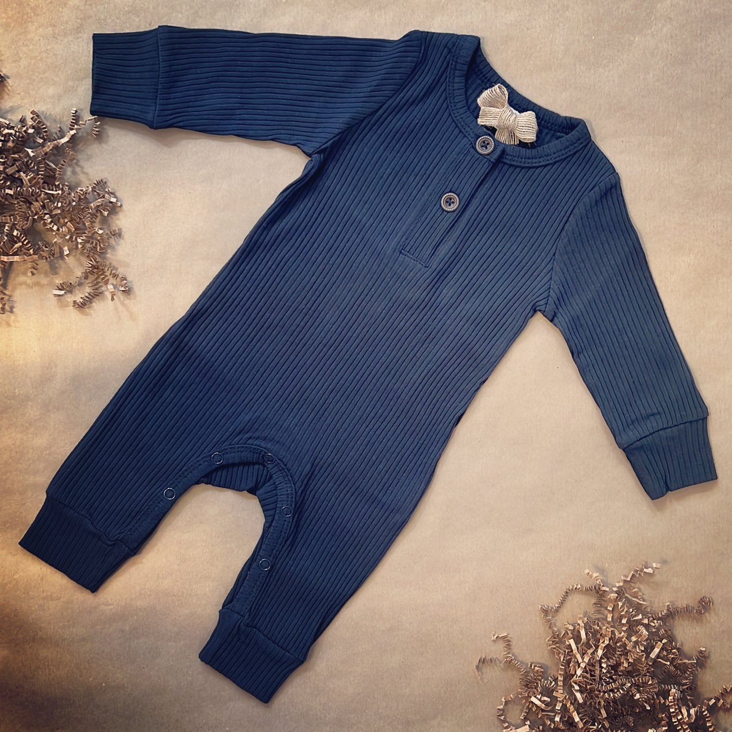 Baby Shower Gift | Navy Blue Newborn Romper | Baby Bow Headband