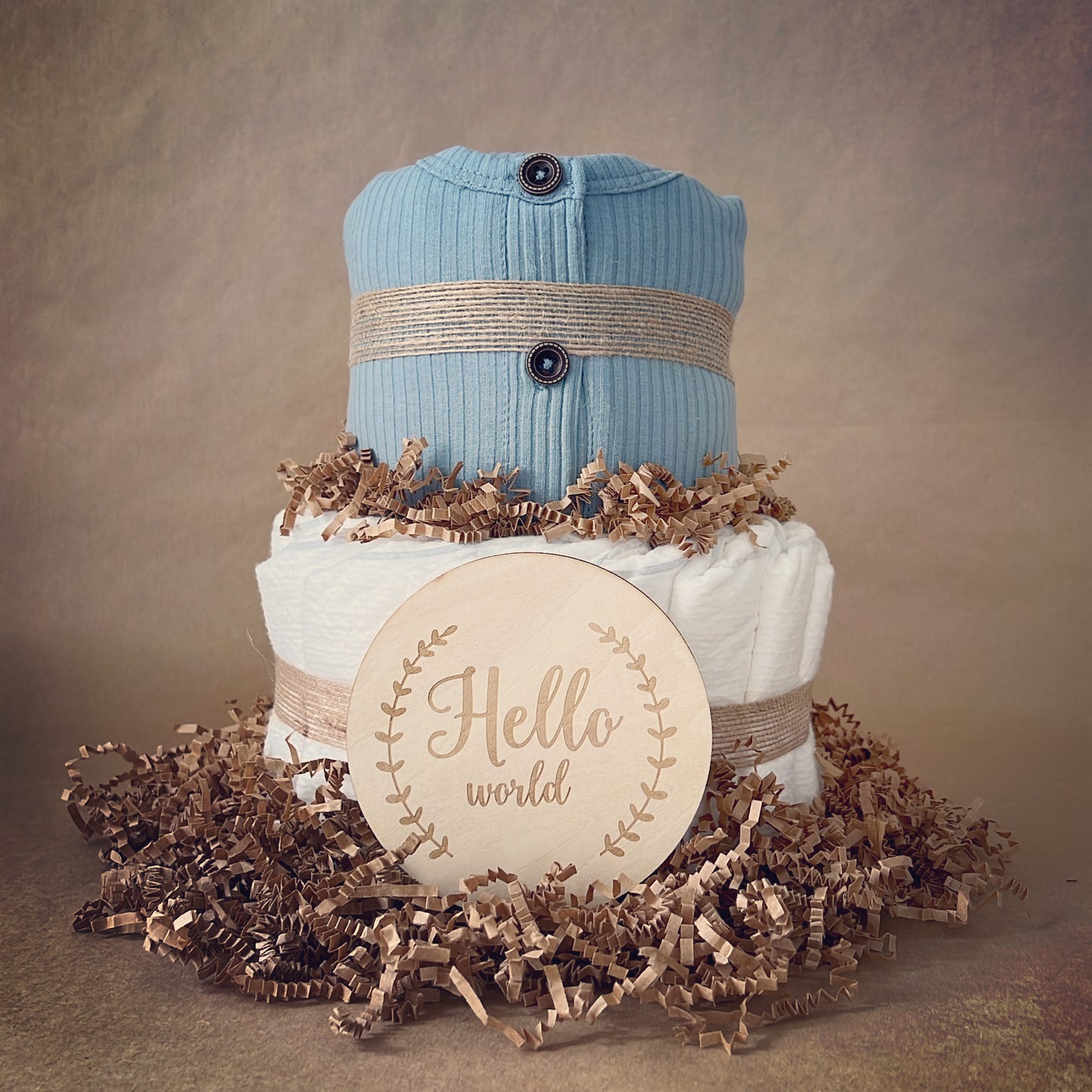 Blue Long Sleeve Soft Organic Cotton Baby Romper Two Tier Diaper Cake Gift
