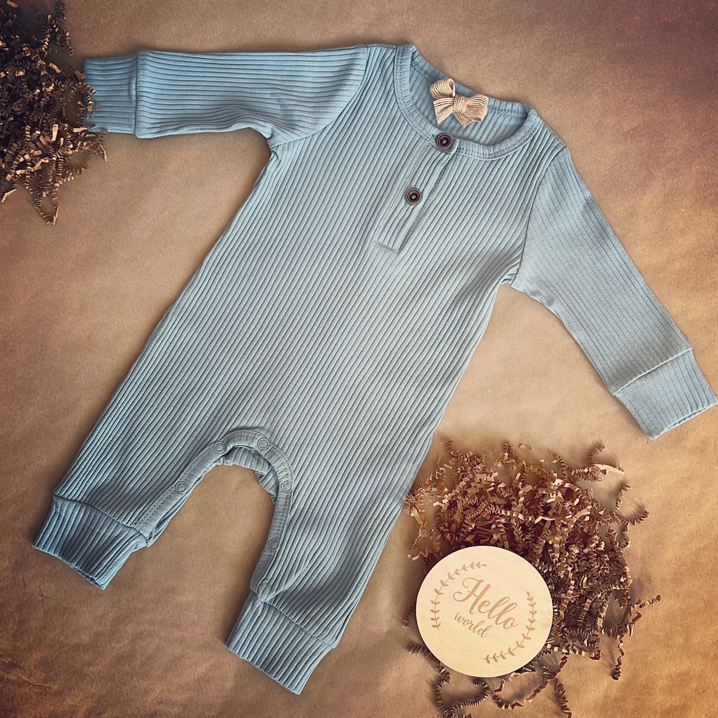 Blue Long Sleeve Soft Organic Cotton Baby Romper Two Tier Diaper Cake Gift