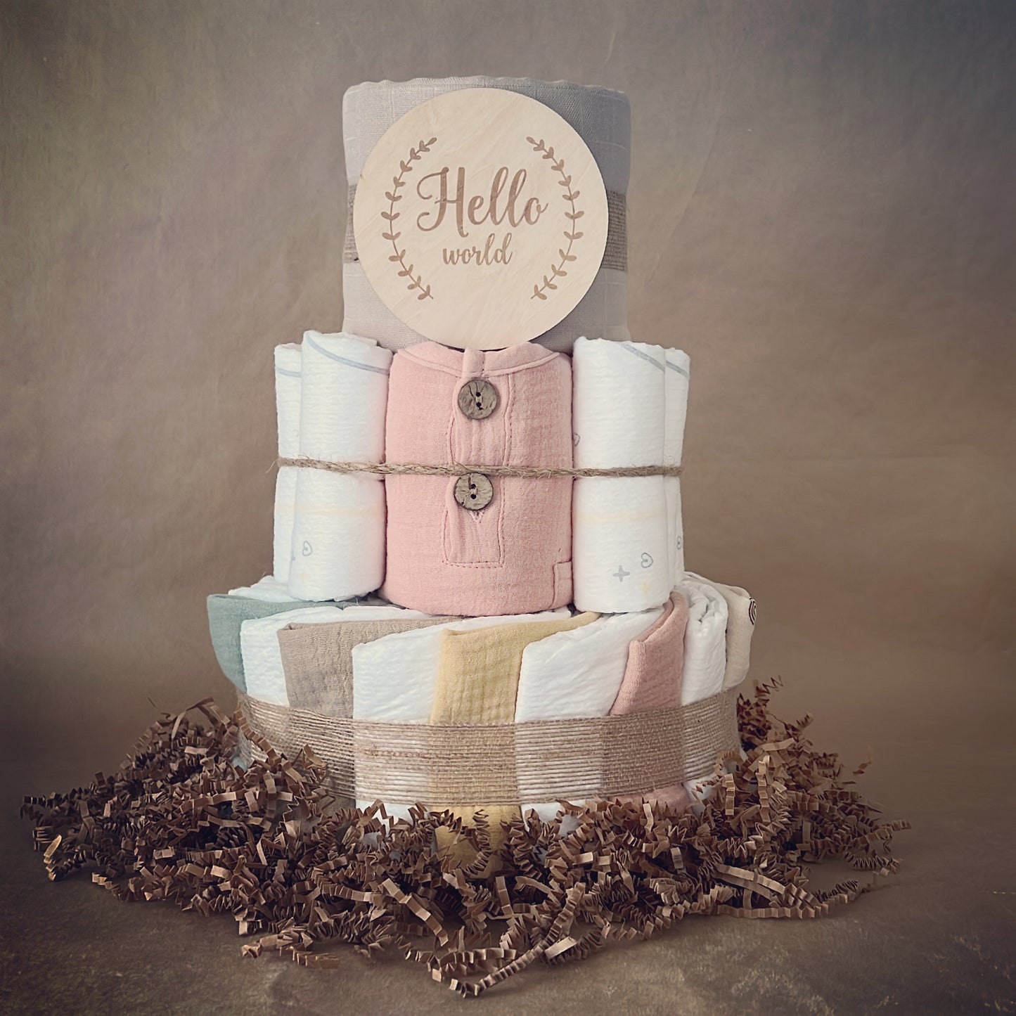 Overflowing Love: Tutti Cutie Gifts Baby Shower Diaper Cake with Muslin Blanket, Organic Outfit, Crochet Bunny Doll, and More!