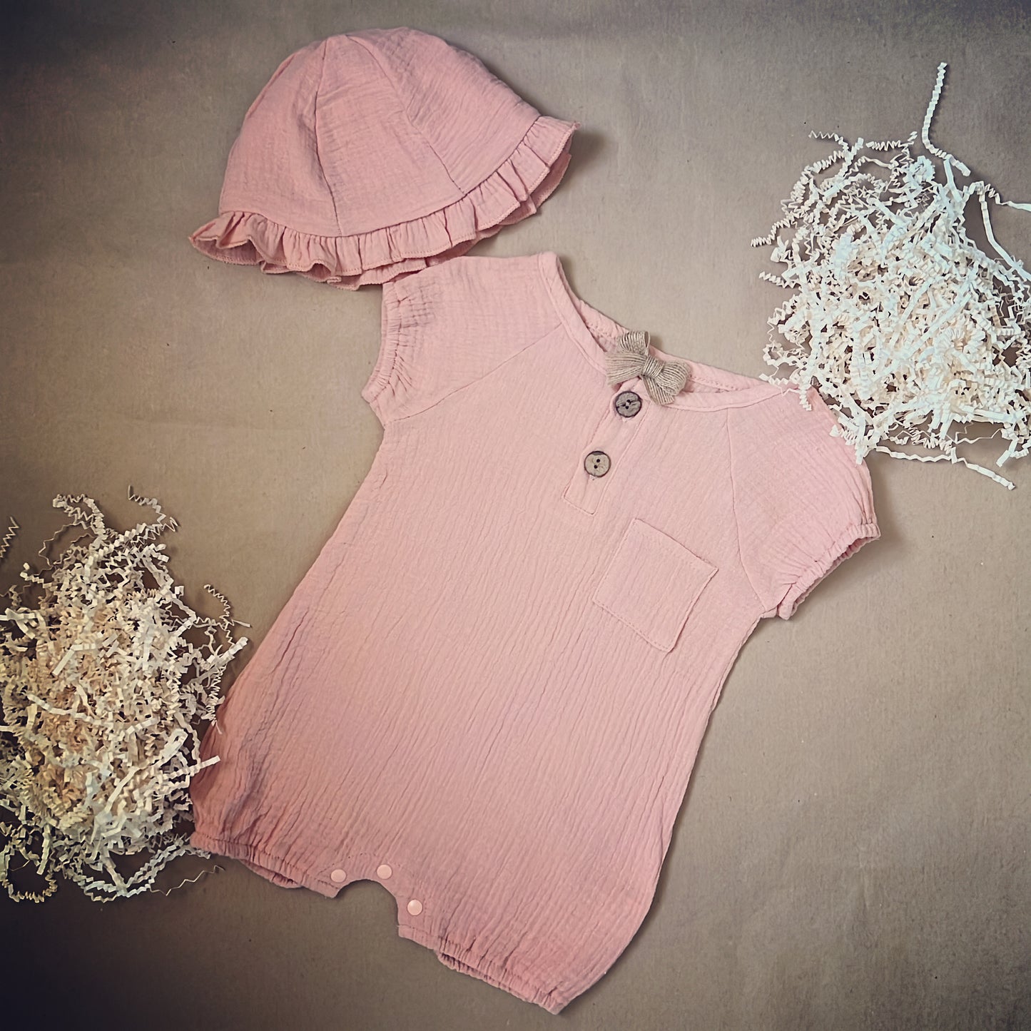 Neutral Colours Summer Baby Girl Romper and Hat Baby Shower Gift Box