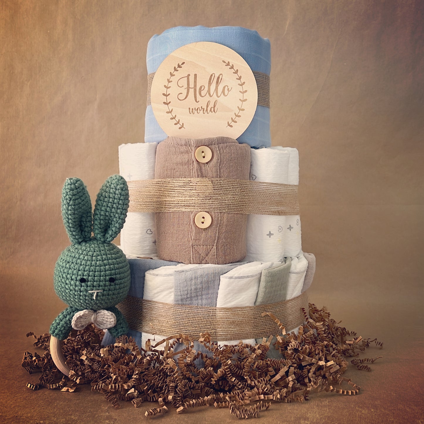 Taupe and Blue Baby Diaper Cake Bundle