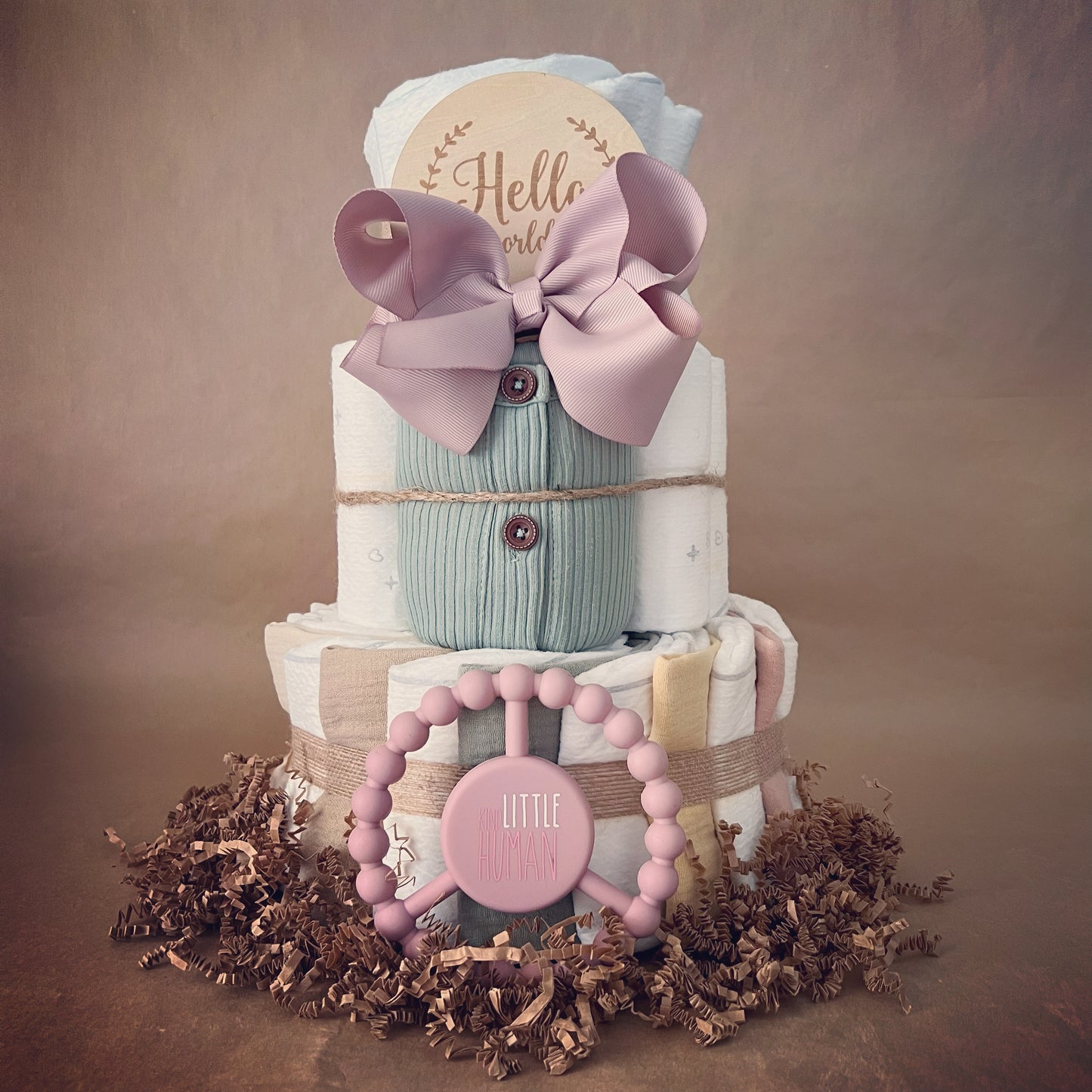 Pretty With Pink Bow Baby Shower Diaper Cake Gift