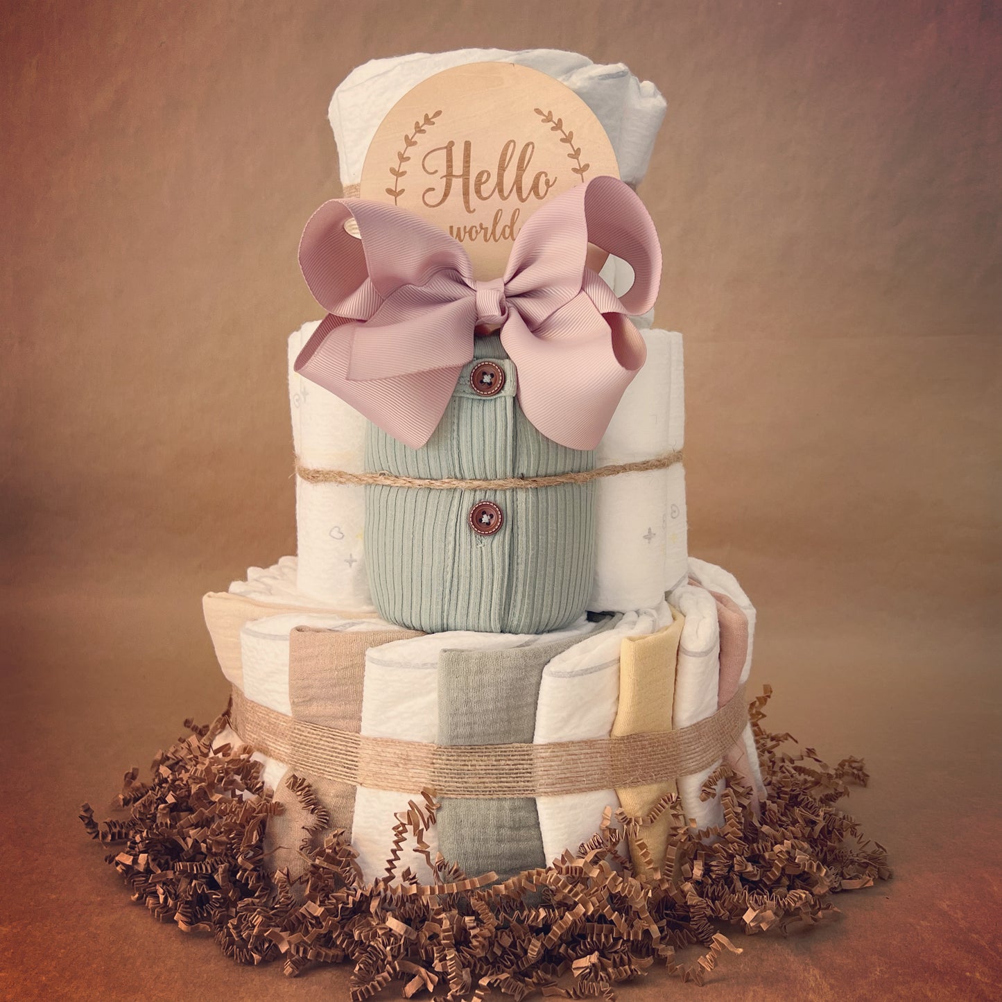 Pretty With Pink Bow Baby Shower Diaper Cake Gift