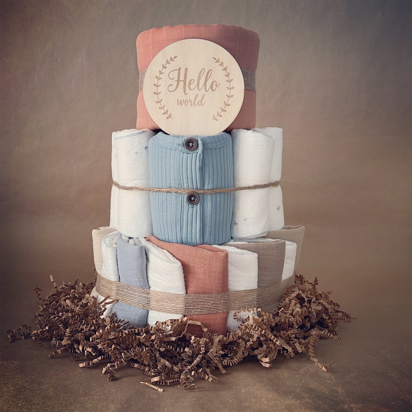 Copper and Blue Baby Shower Diaper Cake Gift
